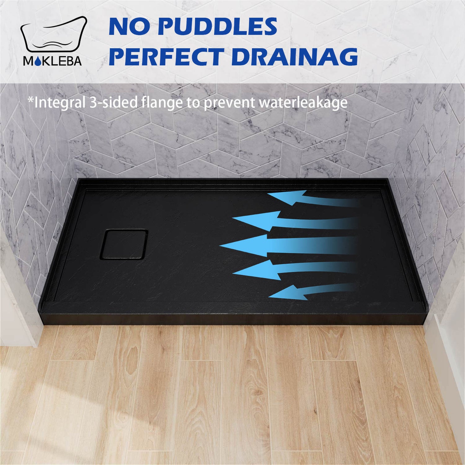 Modern black shower base with precision drainage slope