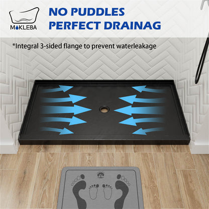 Modern black single threshold shower pan with center drain