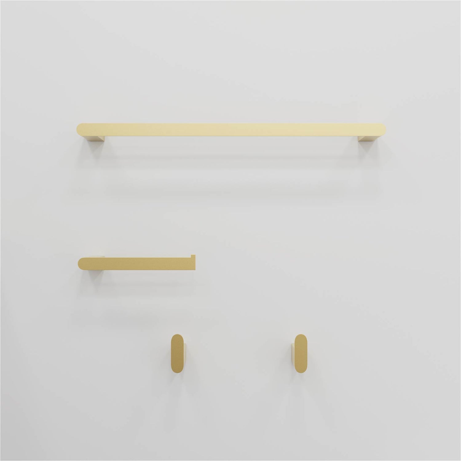 Modern brushed gold towel bar and hooks
