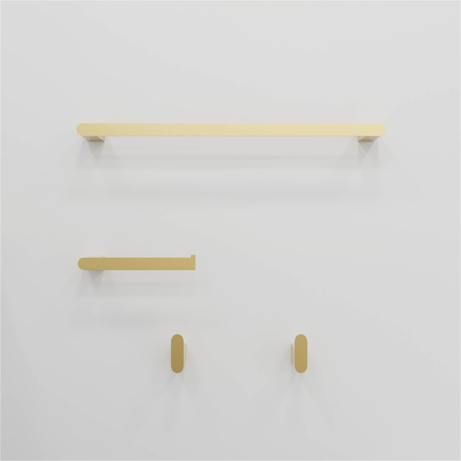 Modern brushed gold towel bar and hooks