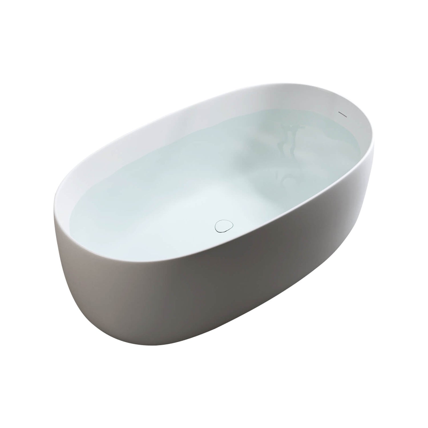 Modern freestanding stone resin bathtub with minimalist aesthetic