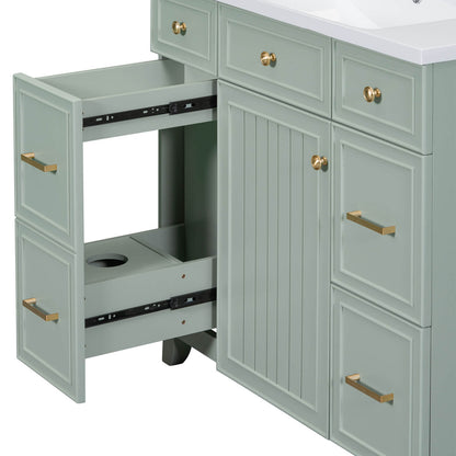 Modern green bathroom vanity with integrated ceramic sink