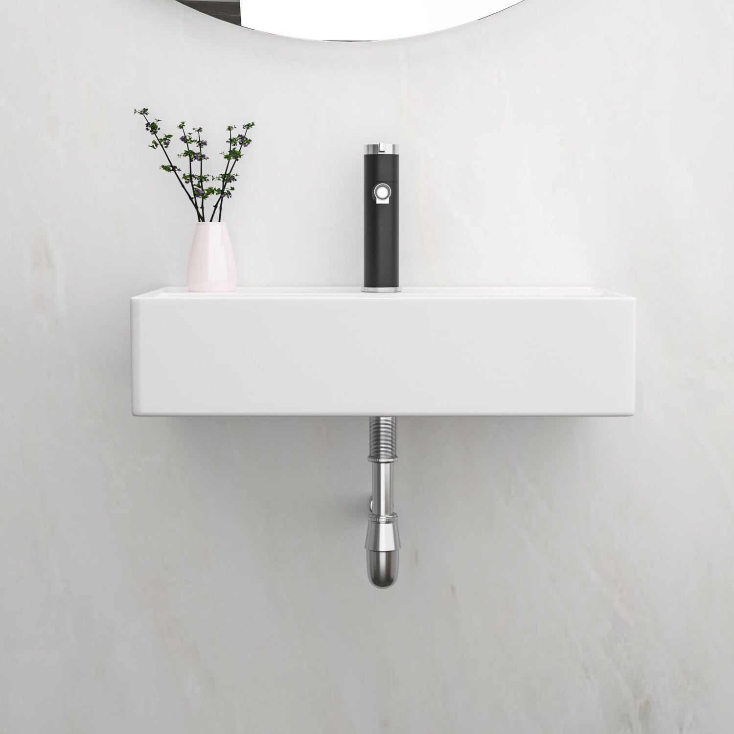 Modern rectangular ceramic bathroom sink with wall mount design