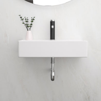 Modern rectangular ceramic bathroom sink with wall mount design