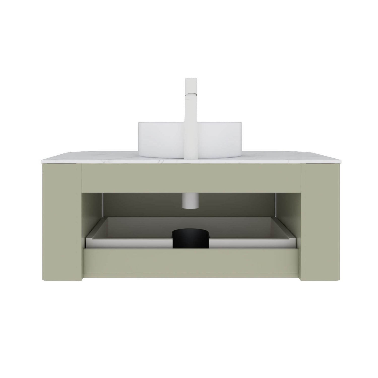Modern wall mounted forest green vanity with French style grooved cabinet design