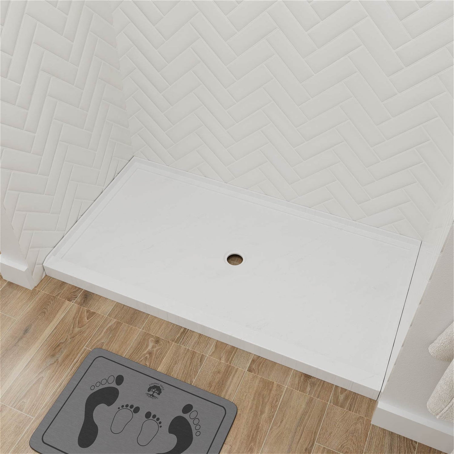 Modern white acrylic shower base with anti slip top layer