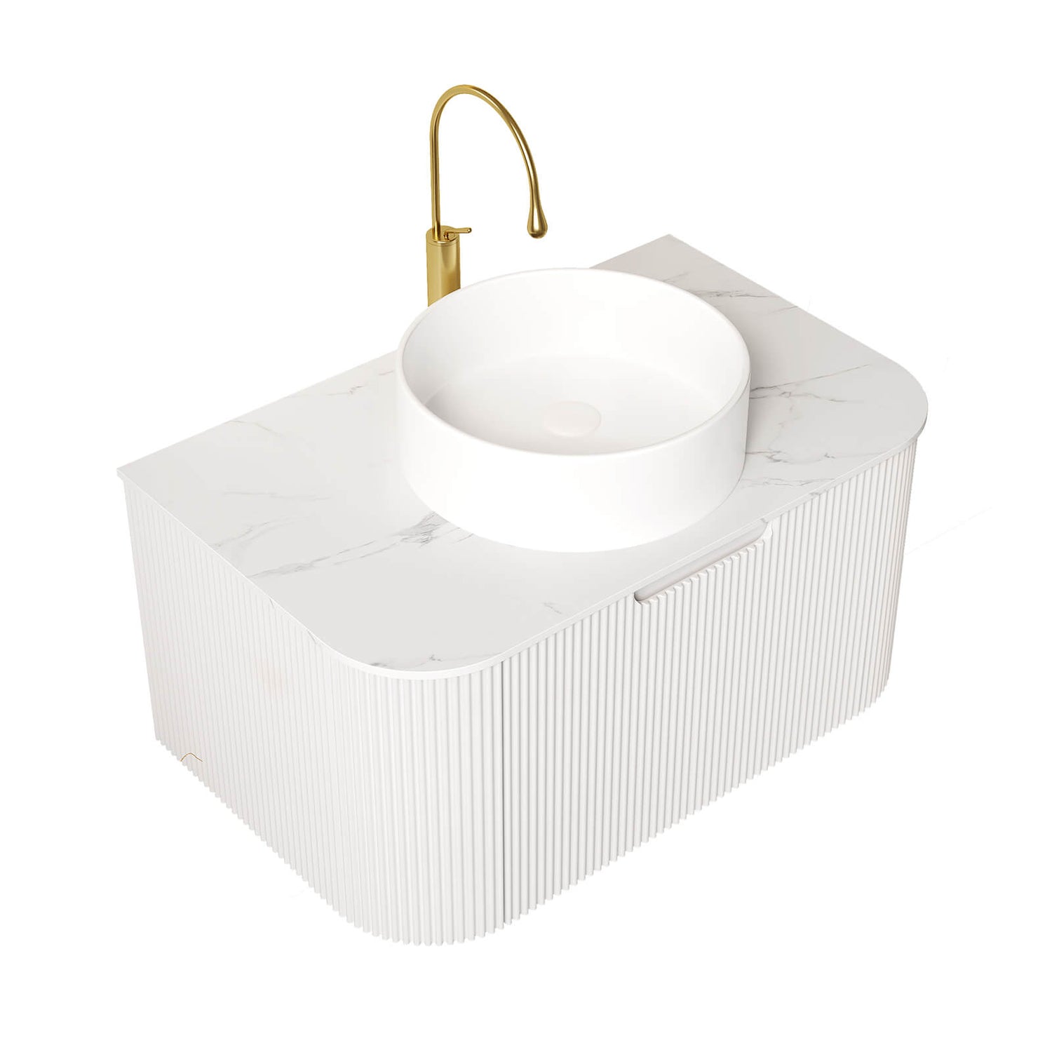 Modern white single sink vanity with minimalist design