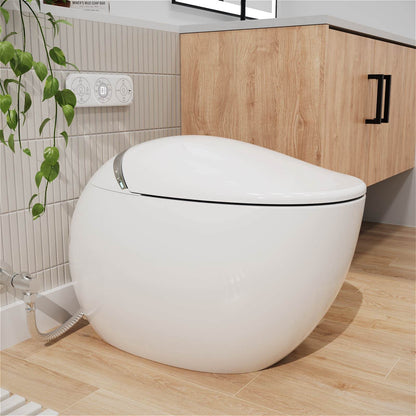 Modern Egg-Shaped Floor Mounted Smart Toilet with Built-in Water Tank