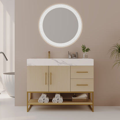 Modern 36 inch Light Oak Single Sink Bathroom Vanity Left Offset Sink Room Scene