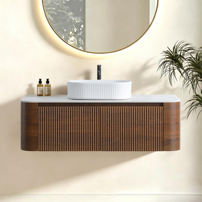 Modern 48 inch Walnut Floating Bathroom Vanity Scene Setup