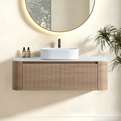 Modern 48 inch White Oak Floating Bathroom Vanity Scene Setup