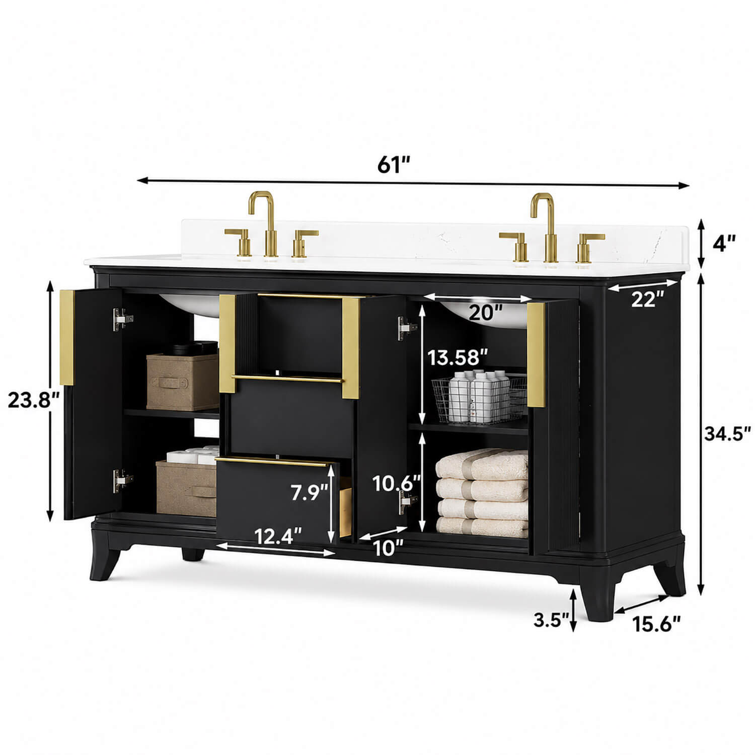 Modern 60 inch double sink bathroom vanity size