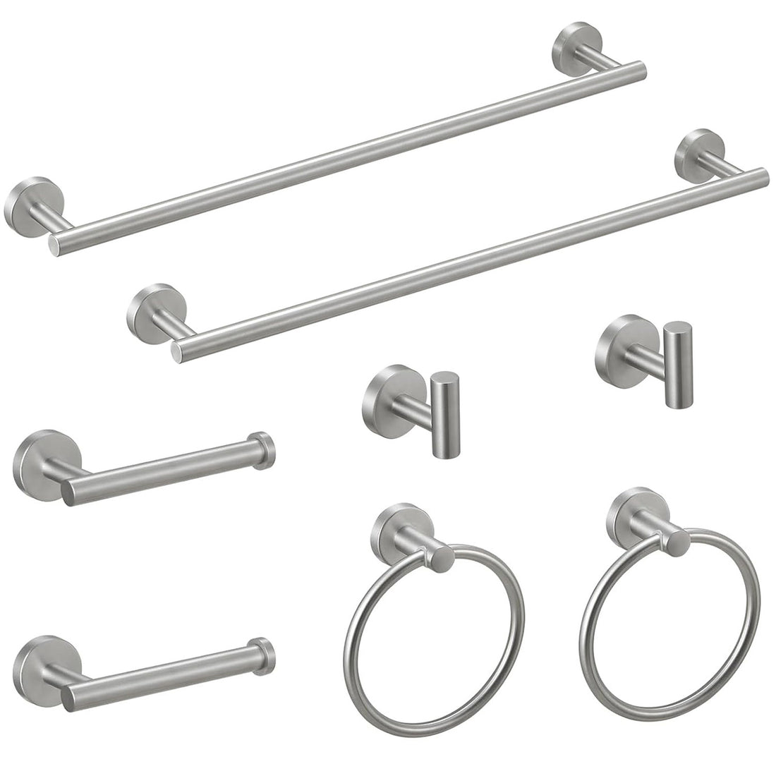Modern 8-Piece Wall Mounted Bathroom Hardware Set in Brushed Nickel
