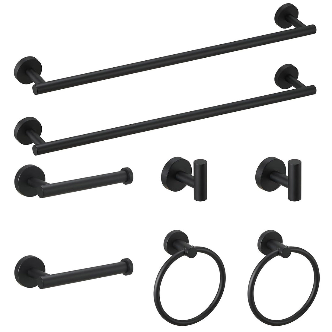Modern 8-Piece Wall Mounted Bathroom Hardware Set in Matte Black