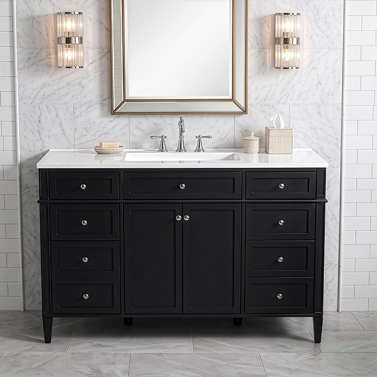 Modern Black 48 inch Freestanding Bathroom Vanity Front View Scene Setup