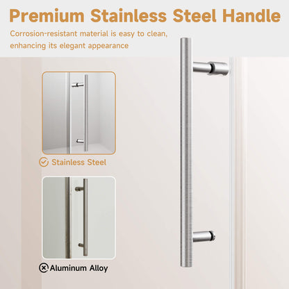 Modern Brushed Nickel Handle on Frameless Single Sliding Glass Shower Door