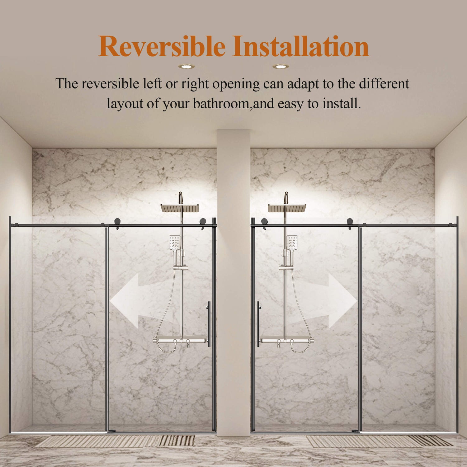 Modern Luxury Bathroom Interior Design with Matte Black Frameless Sliding Shower Door