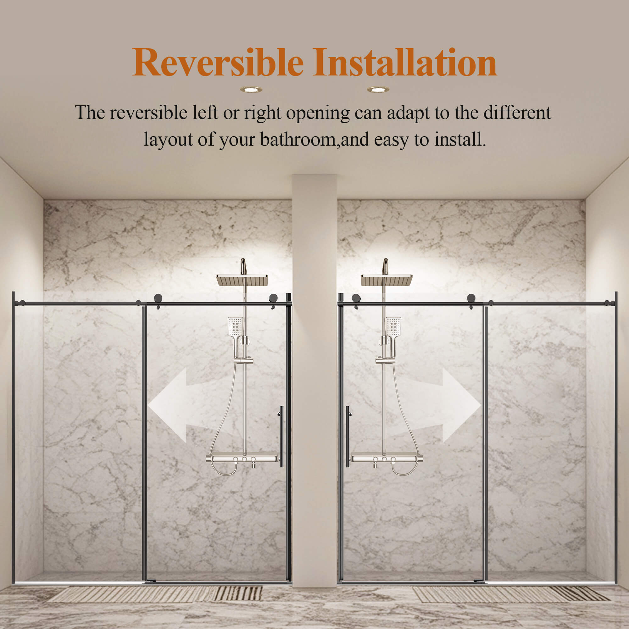 Modern Luxury Bathroom Interior Design with Matte Black Frameless Sliding Shower Door