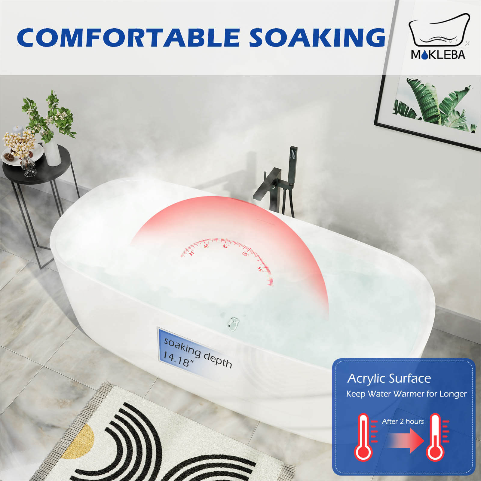 Modern Rectangle Freestanding Soaking 59 Inch Bathtub