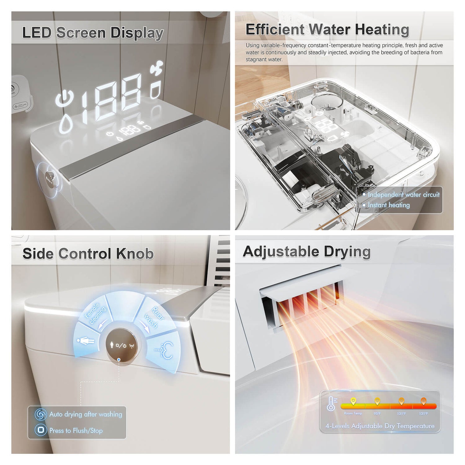 Modern Smart Bidet Toilet with Air Drying and Led Display
