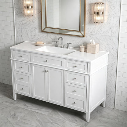 Modern White 48 inch Freestanding Bathroom Vanity Side Angle Scene Setup