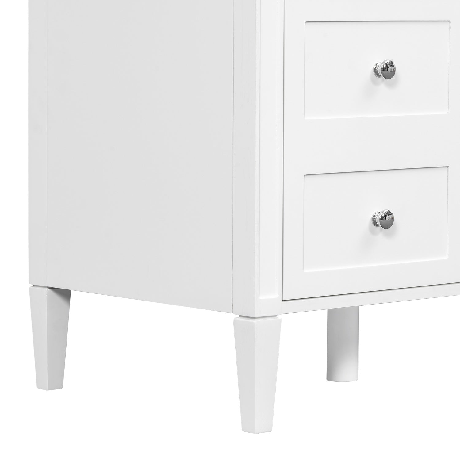 Modern White Bathroom Vanity Tapered Cabinet Legs Detail