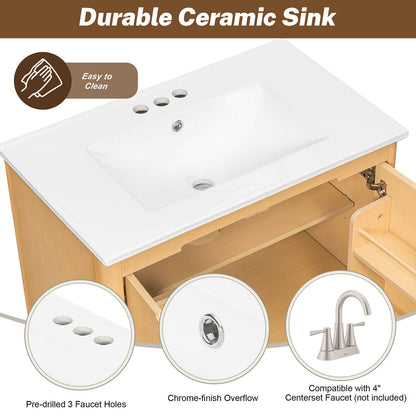 Modern bathroom vanity with stain-resistant ceramic sink basin