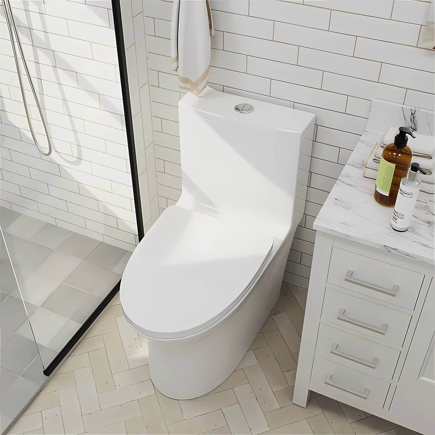 Modern dual flush all-in-one toilet with comfortable seat