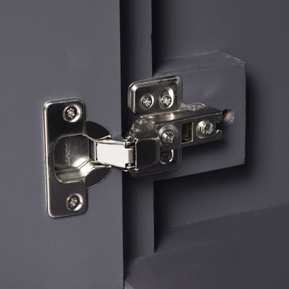 Modern freestanding vanity featuring soft-closing door hinges