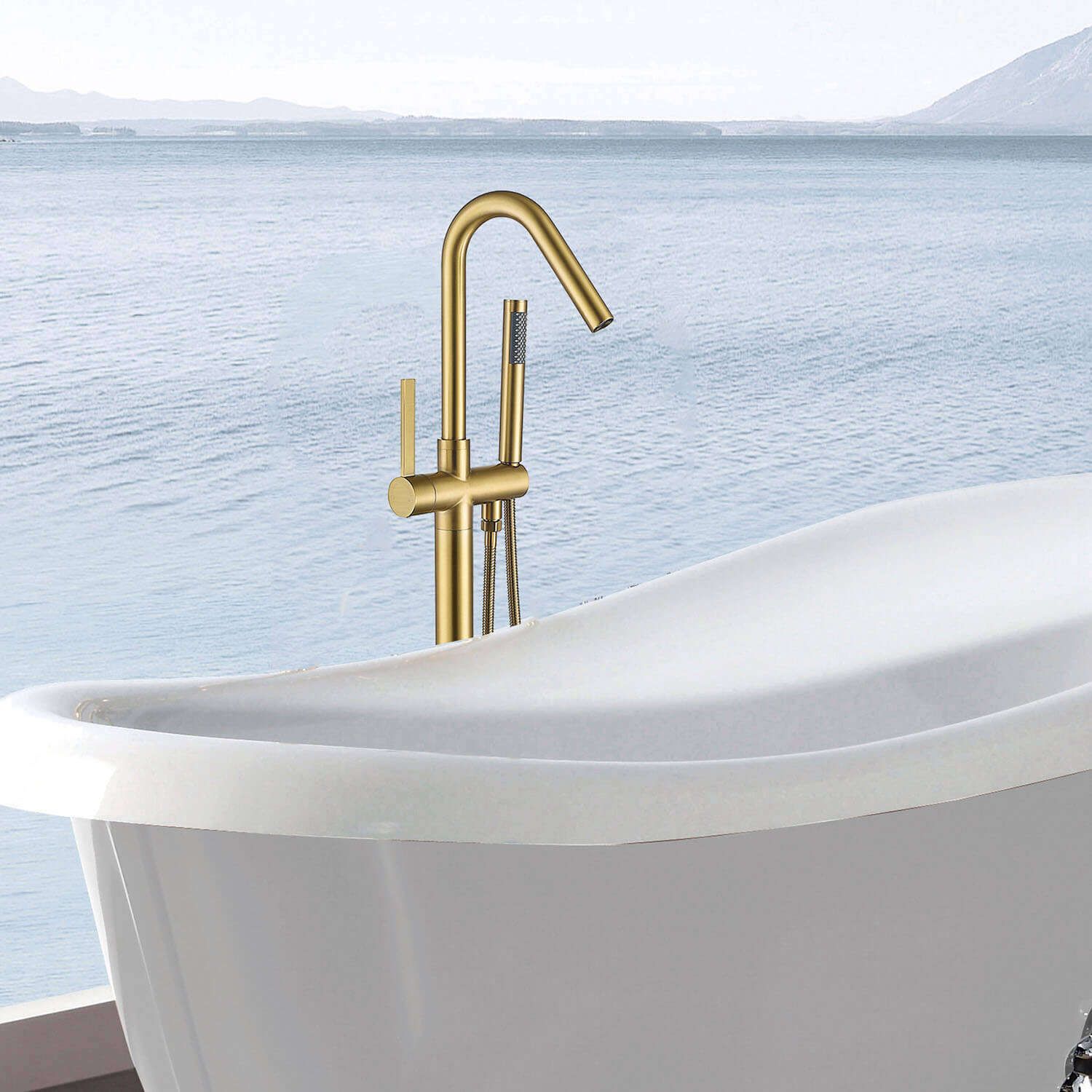 Modern gold freestanding bathtub faucet for luxury bathroom