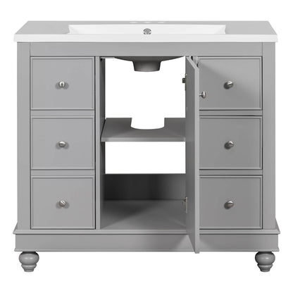 Modern gray bathroom vanity with soft-close technology and versatile storage