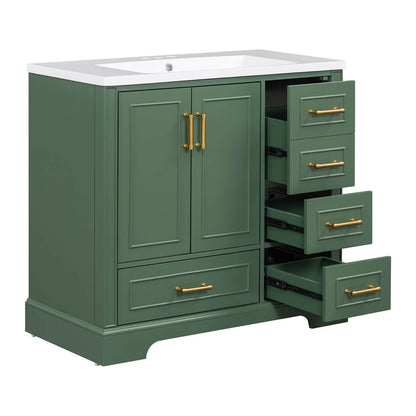 Modern green vanity with sleek design and ample storage