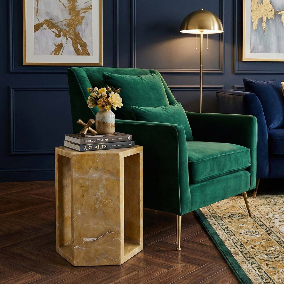 Modern Nature Marble Gold Nightstand Side Table with irregular texture for Living Room, Bedroom & Outdoor Side
