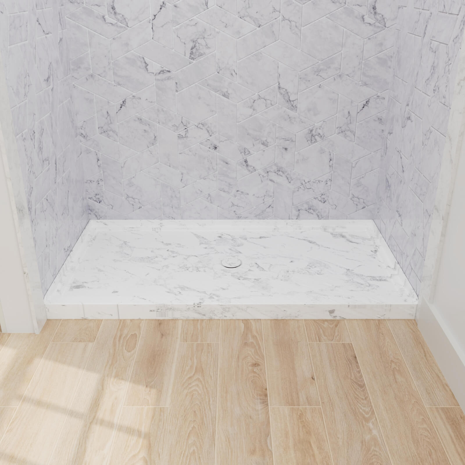 Modern marble pattern shower base designed for bathroom renovation projects