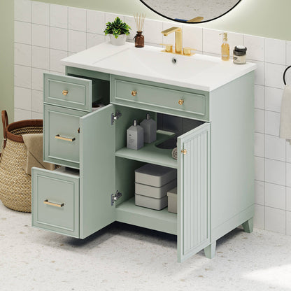 Modern minimalist bathroom with grey-green vanity
