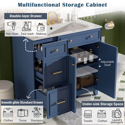 Modern multifunctional storage cabinet vanity with shelves and drawers