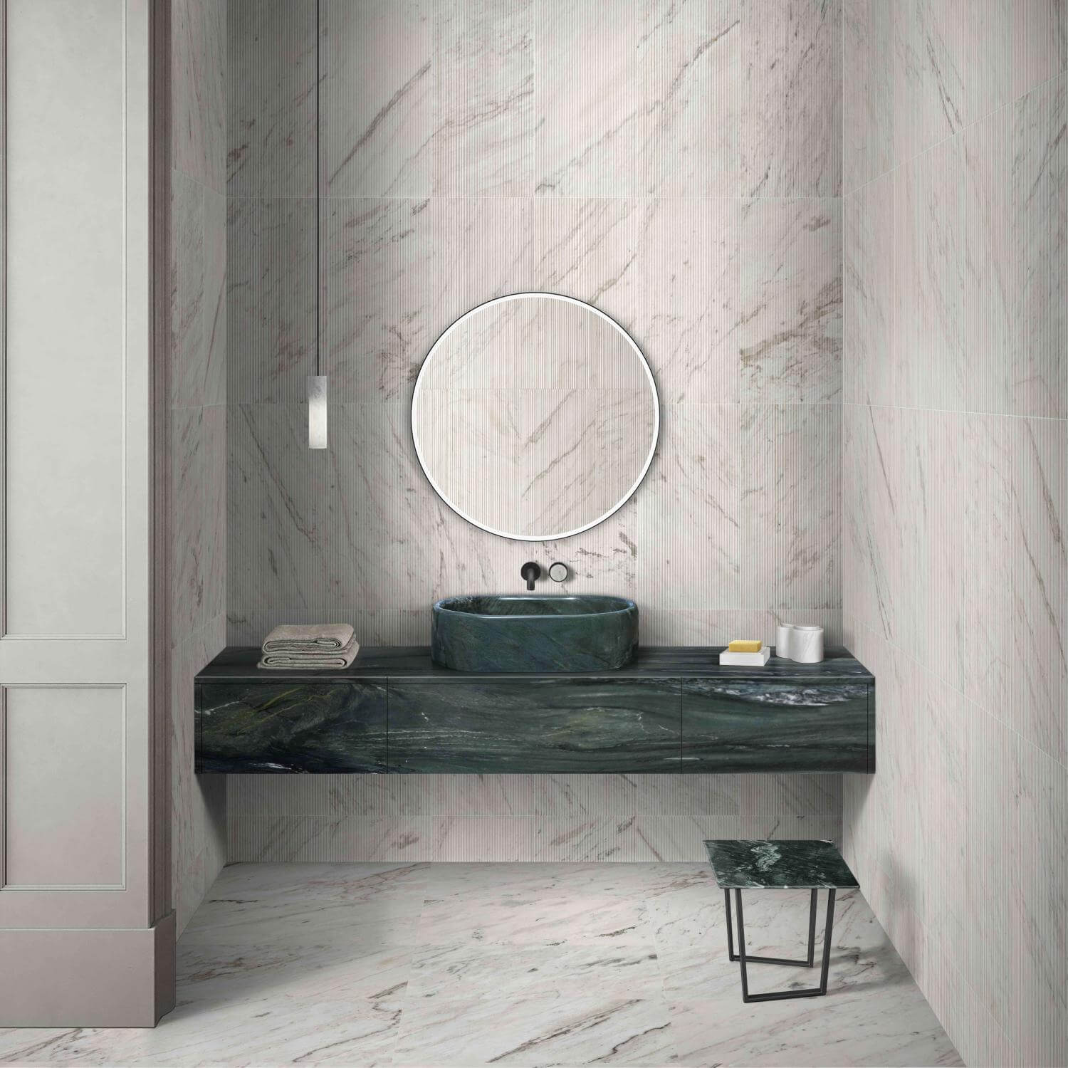 24" Green Natural Marble Oval Bathroom Vessel Sink for Vanity Countertop