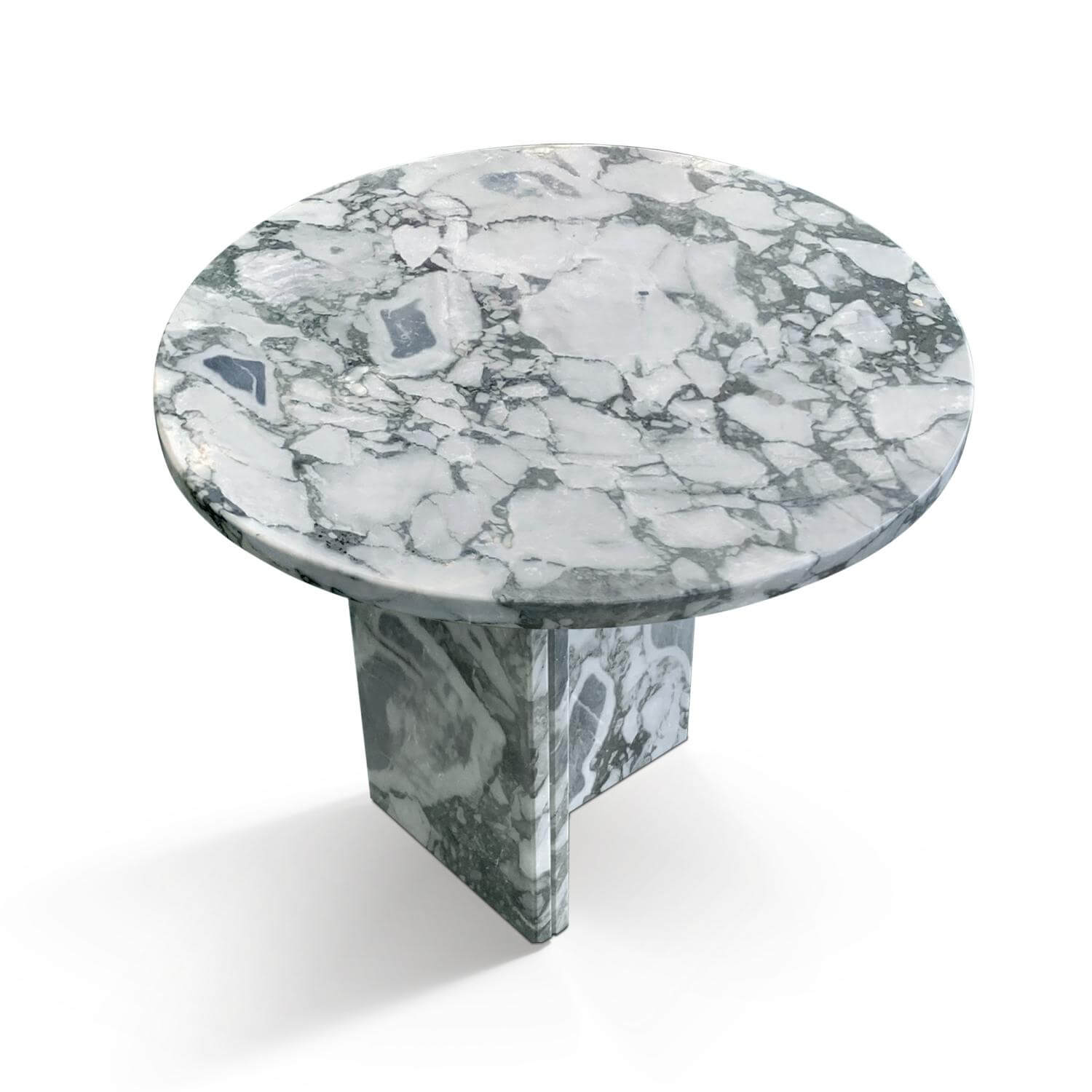18" Modern Round Blue Natural Marble Side Table for Bathroom and Livingroom
