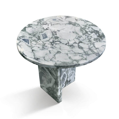 18" Modern Round Blue Natural Marble Side Table for Bathroom and Livingroom