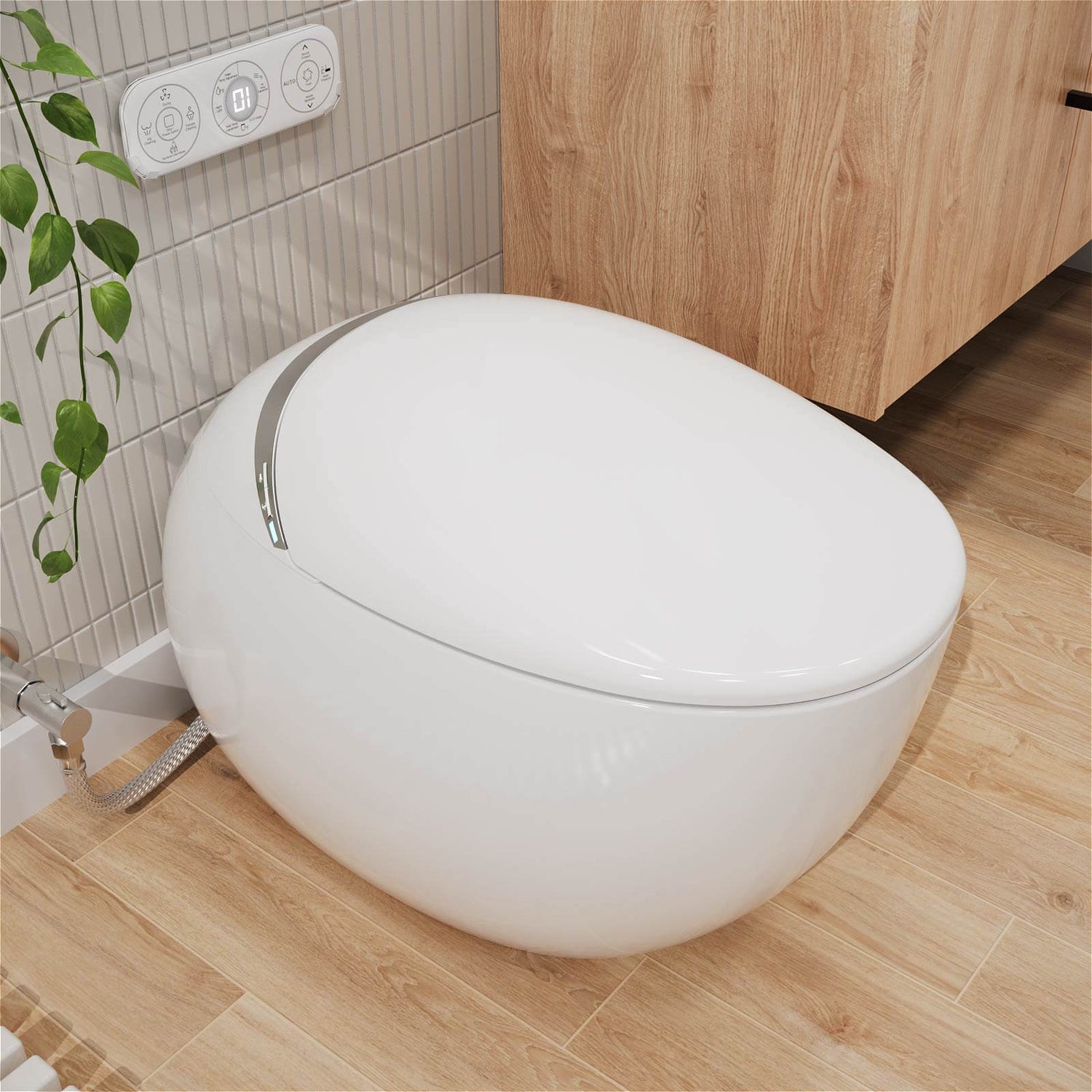 Modern Egg-Shaped Floor Mounted Smart Toilet with Built-in Water Tank