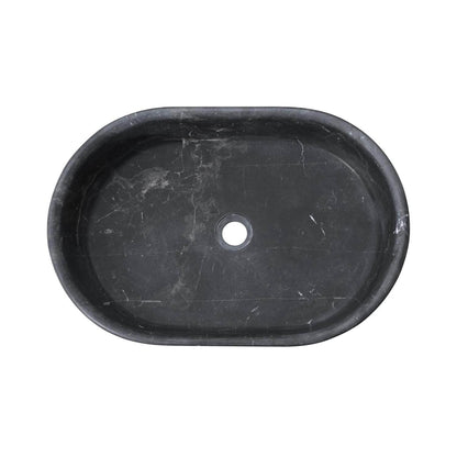 24" Matte Black Marble Oval Bathroom Vessel Sink for Vanity Countertop