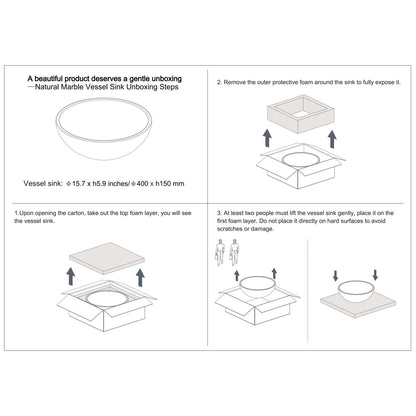 16" White Marble Round Above-Counter Bathroom Sink
