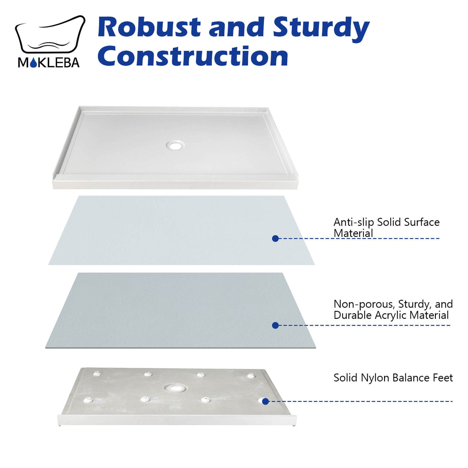 Mokleba 60" x 36" White Single-Threshold Shower Base with Slip-Resistant Texture