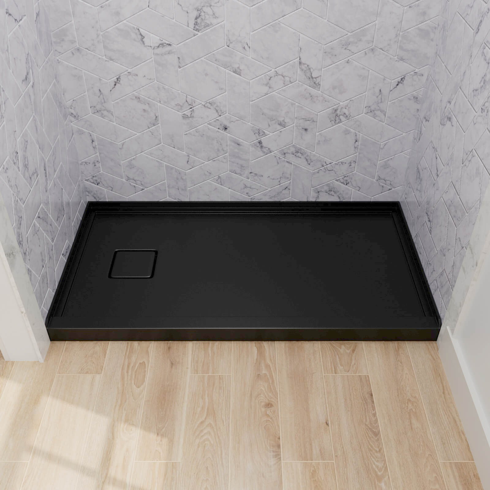 Mokleba 60x 32 Inch Black Alcove Shower Pan with Left Drain