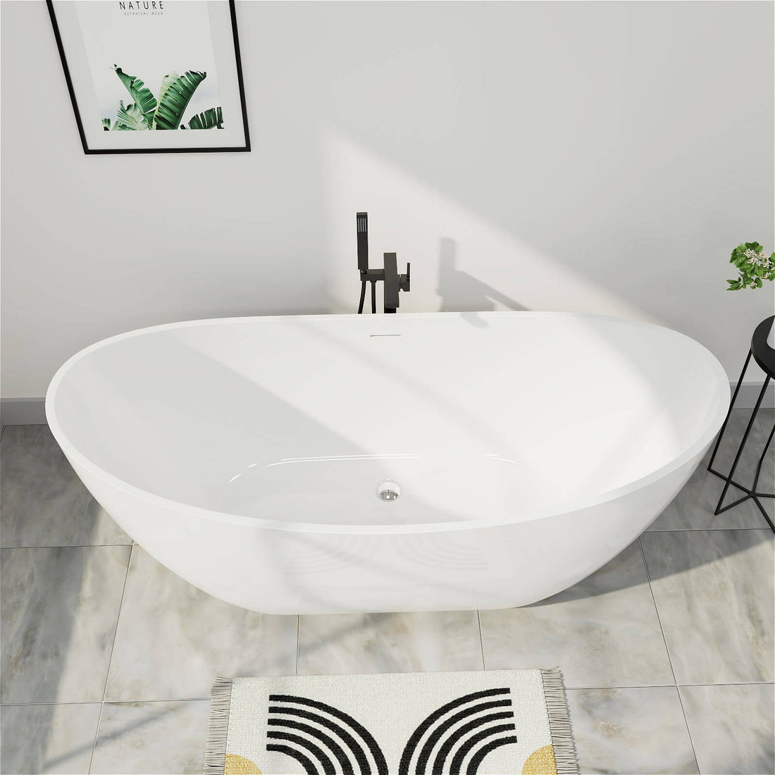 Mokleba 62 inch Acrylic Double Slipper Bathtub Glossy White