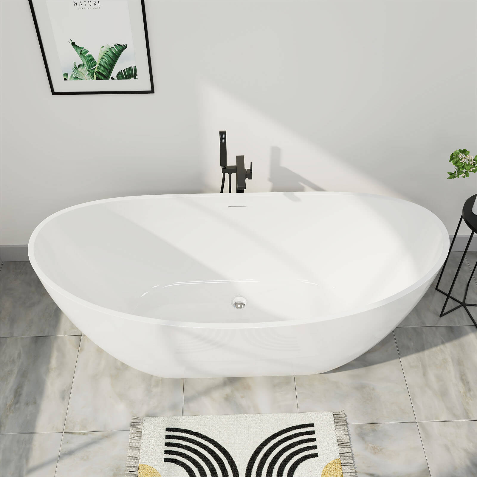 Mokleba 62 inch Acrylic Double Slipper Bathtub Glossy White