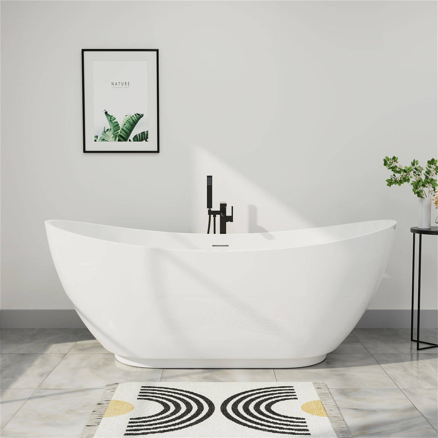 Mokleba 62inch Acrylic Double Slipper Freestanding Soaking Bathtub Glossy White