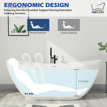 Mokleba 62 inch Acrylic Ergonomics Double Slipper Bathtub
