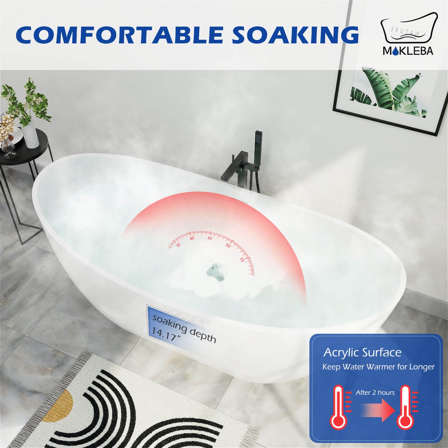 Mokleba 62 inch Acrylic Insulated Double Slipper Tub