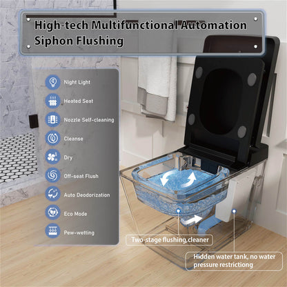 Square Smart Bidet Toilet with Water Tank, Radar Sensor, Heated Seat, Drying Function
